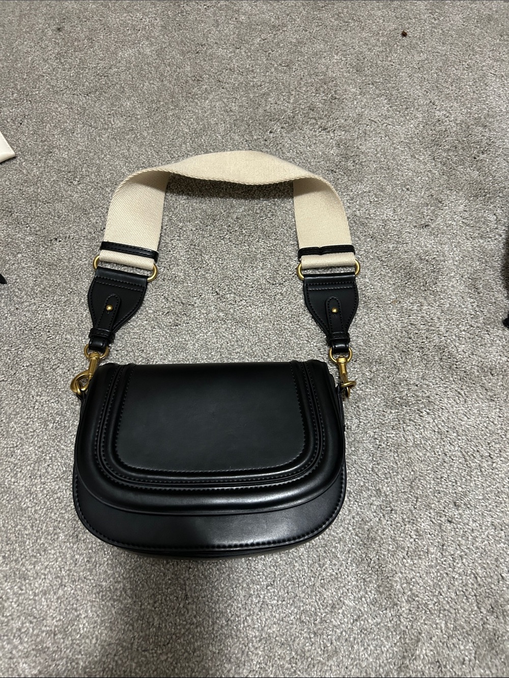 Zara Black Crossbody Bag with Cream Strap